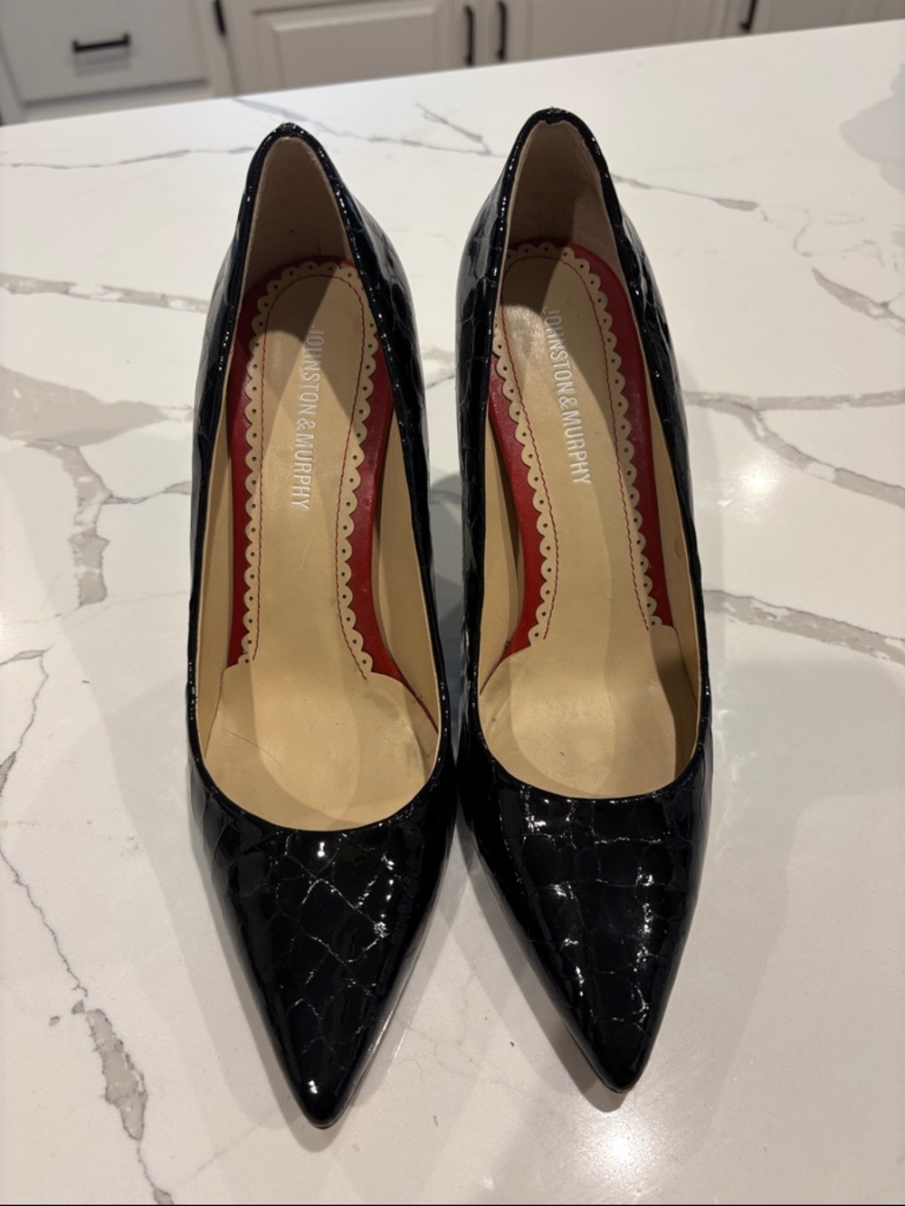 Johnston & Murphy Black Patent Pointed Toe Heels